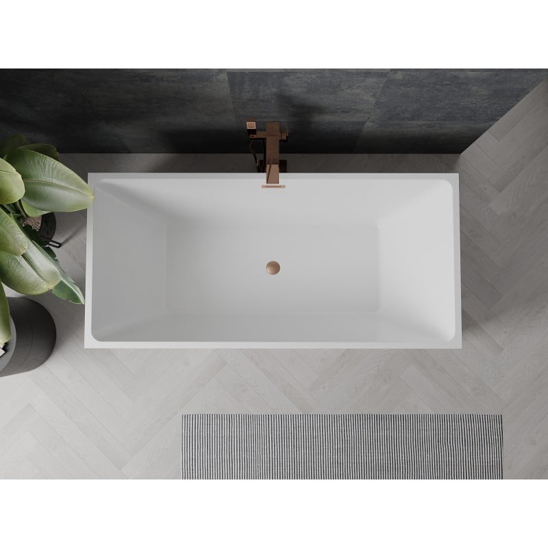 Mexen Nita freistehende Badewanne 170 x 80 cm, weiß/schwarz, Überlauf gebürstetes Kupfer - 52091708075-65