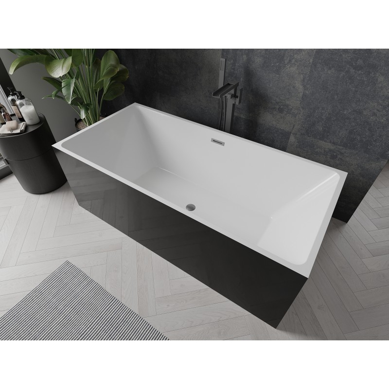 Mexen Nita freistehende Badewanne 170 x 80 cm, weiß/schwarz, Überlauf gun gray gebürstet - 52091708075-66