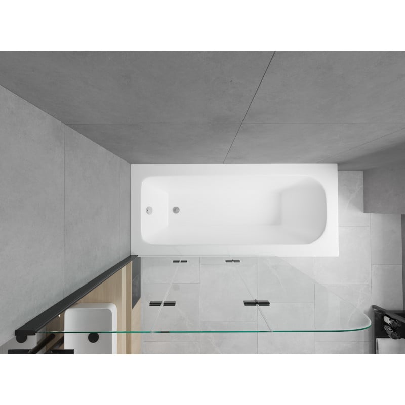 Mexen Vega Rechteckige Badewanne 180 x 80 cm mit Verkleidung und 3-teiliger Duschwand 120 cm, transparent, schwarz