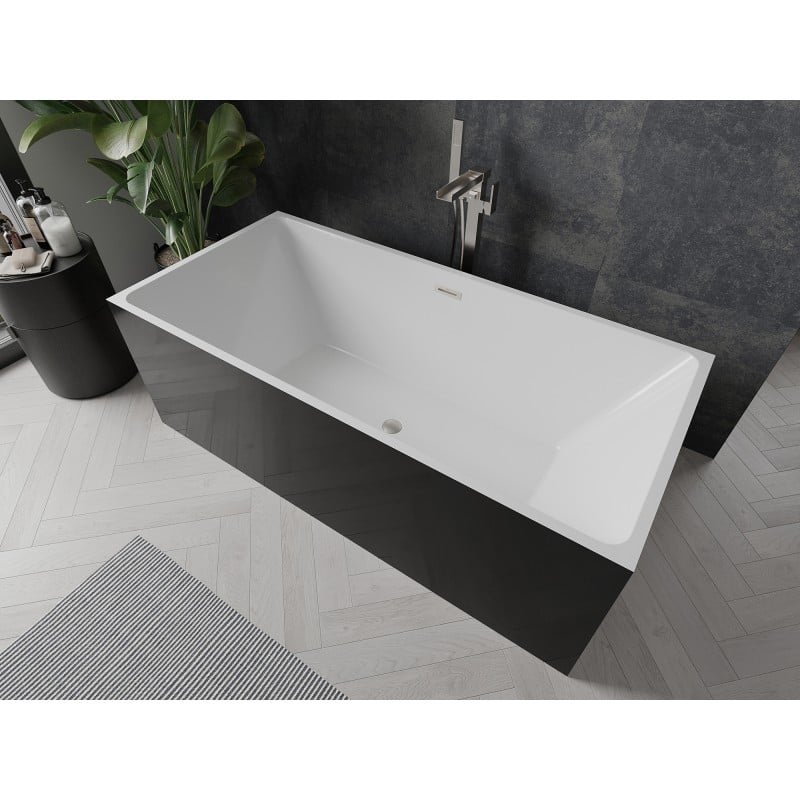 Mexen Nita freistehende Badewanne 170 x 80 cm, weiß/schwarz, Überlauf gebürstetes Nickel - 52091708075-97