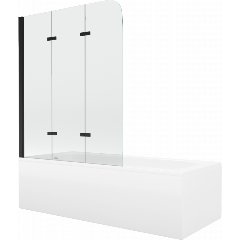 Mexen Vega Rechteckige Badewanne 180 x 80 cm mit Verkleidung und 3-teiliger Duschwand 120 cm, transparent, schwarz