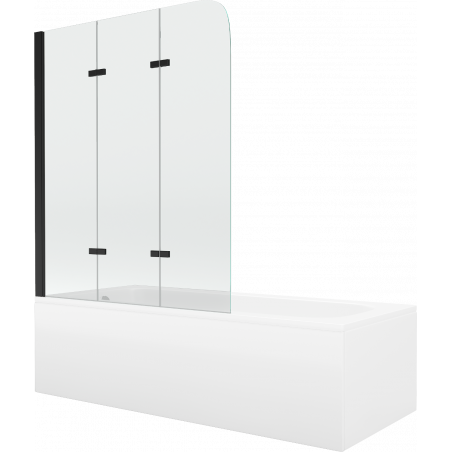 Mexen Vega Rechteckige Badewanne 180 x 80 cm mit Verkleidung und 3-teiliger Duschwand 120 cm, transparent, schwarz