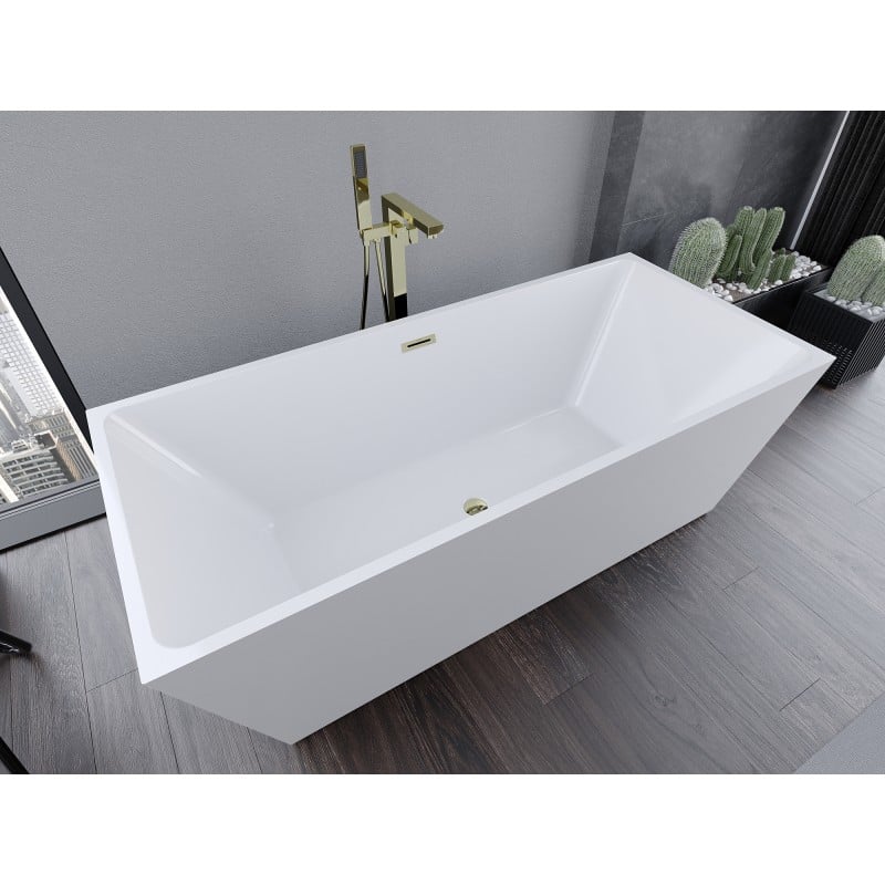 Mexen Lita freistehende Badewanne 170 x 75 cm, weiß, Überlauf gold - 52121707500-50