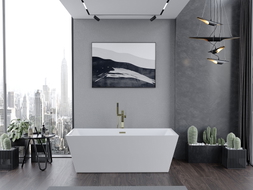 Mexen Lita freistehende Badewanne 170 x 75 cm, weiß, Überlauf gold - 52121707500-50