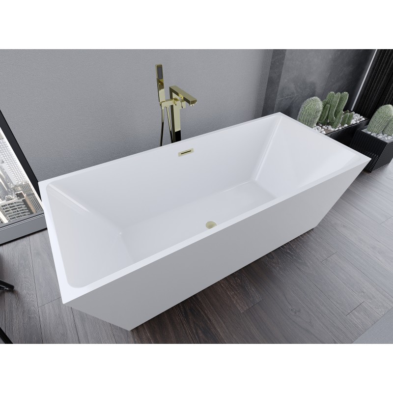 Mexen Lita freistehende Badewanne 170 x 75 cm, weiß, Überlauf gebürstetes Gold - 52121707500-55