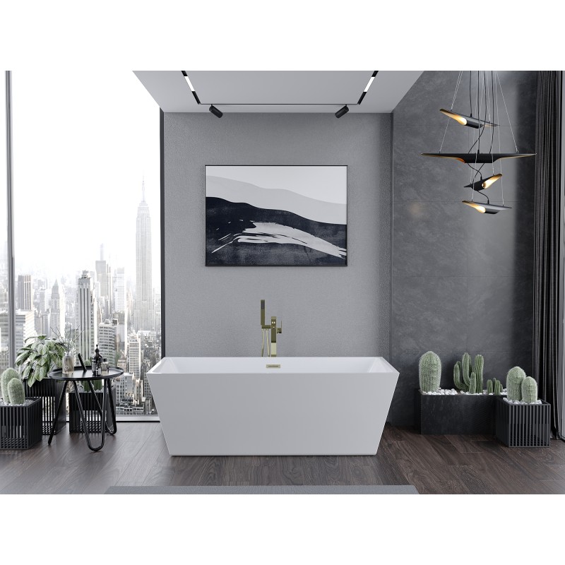 Mexen Lita freistehende Badewanne 170 x 75 cm, weiß, Überlauf gebürstetes Gold - 52121707500-55