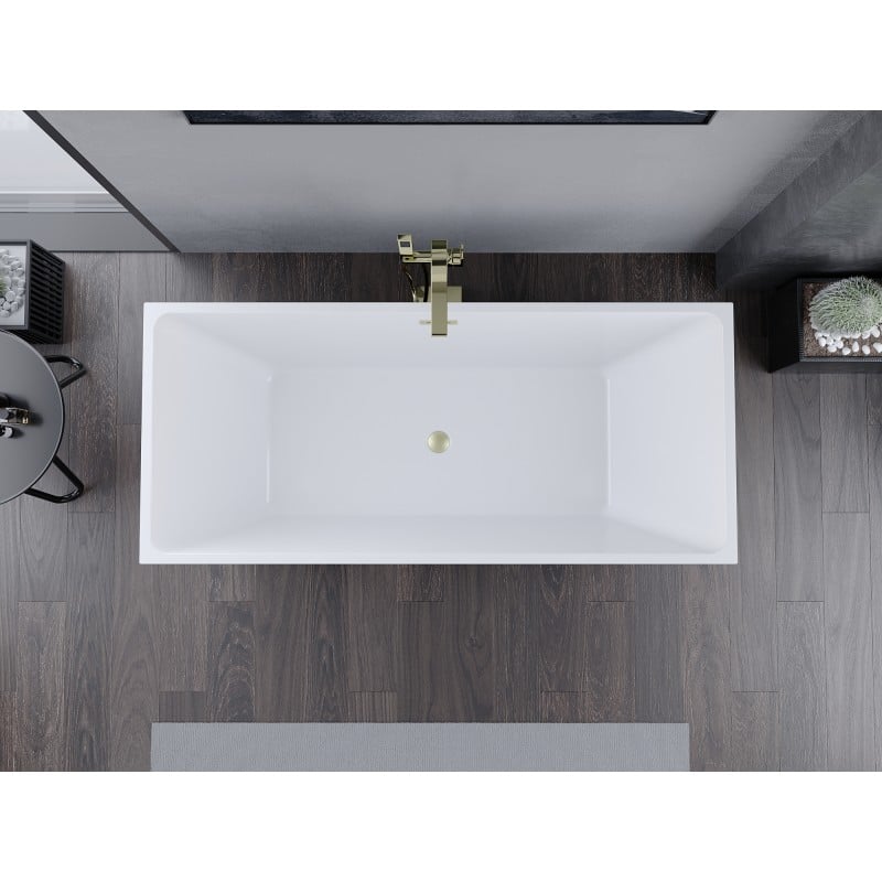 Mexen Lita freistehende Badewanne 170 x 75 cm, weiß, Überlauf gebürstetes Gold - 52121707500-55