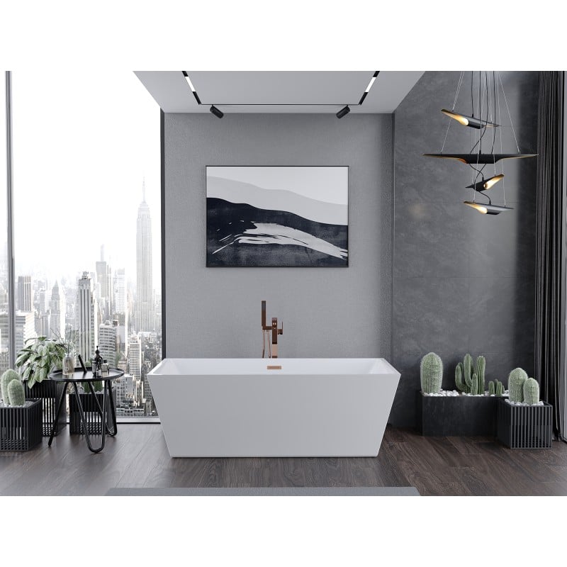 Mexen Lita freistehende Badewanne 170 x 75 cm, weiß, Überlauf Roségold - 52121707500-60