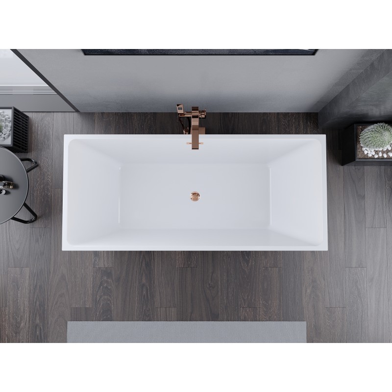Mexen Lita freistehende Badewanne 170 x 75 cm, weiß, Überlauf Roségold - 52121707500-60