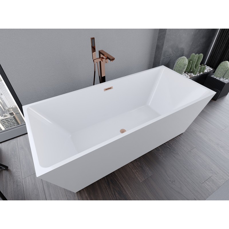 Mexen Lita freistehende Badewanne 170 x 75 cm, weiß, Überlauf gebürstetes Kupfer - 52121707500-65