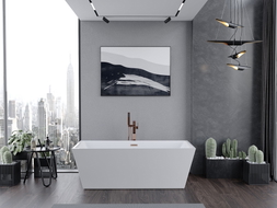 Mexen Lita freistehende Badewanne 170 x 75 cm, weiß, Überlauf gebürstetes Kupfer - 52121707500-65