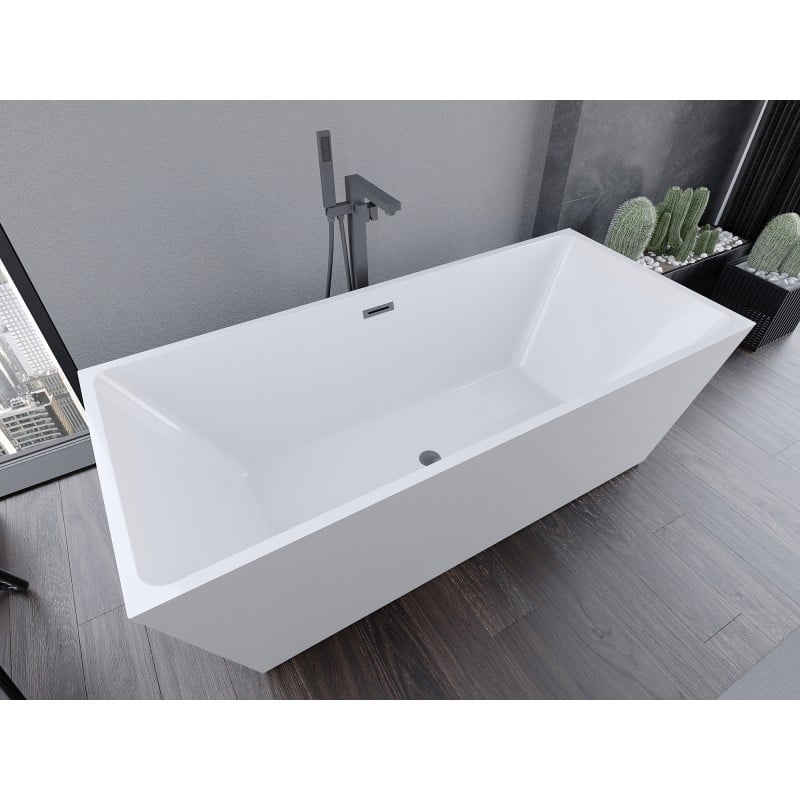 Mexen Lita freistehende Badewanne 170 x 75 cm, weiß, Überlauf gun gray gebürstet - 52121707500-66