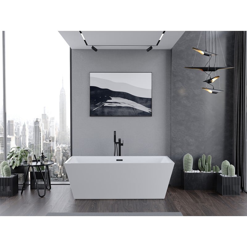 Mexen Lita freistehende Badewanne 170 x 75 cm, weiß, schwarzer Überlauf - 52121707500-70