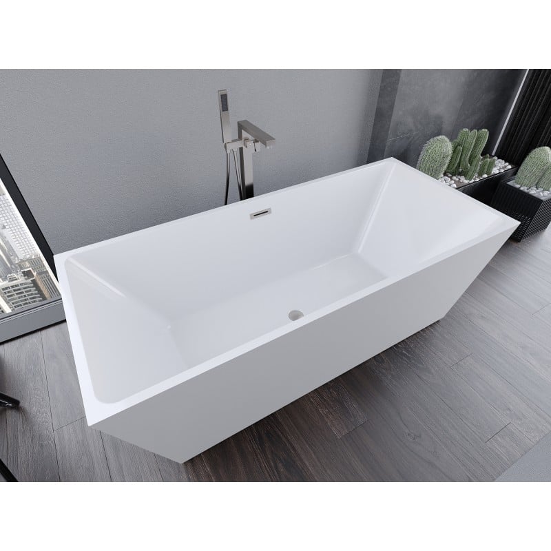 Mexen Lita freistehende Badewanne 170 x 75 cm, weiß, Überlauf gebürsteter Nickel - 52121707500-97