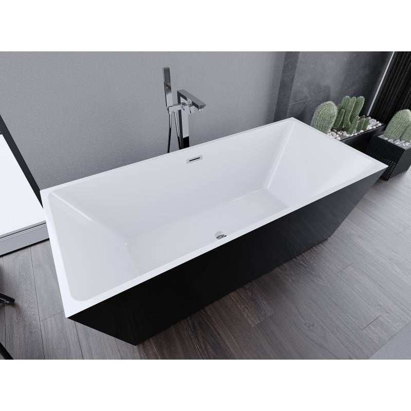 Mexen Lita freistehende Badewanne 170 x 75 cm, weiß/schwarz, Überlauf chrom - 52121707575-01