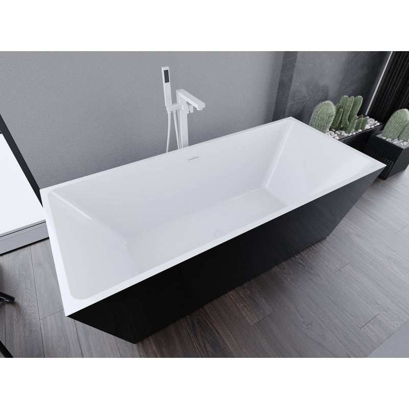 Mexen Lita freistehende Badewanne 170 x 75 cm, weiß/schwarz, weißer Überlauf - 52121707575-20