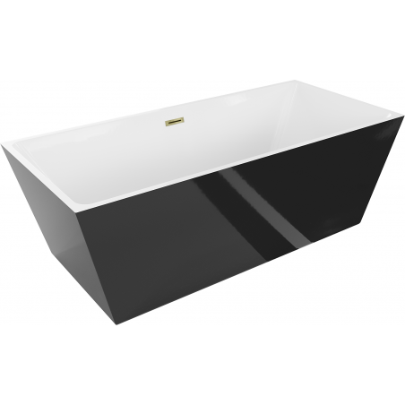 Mexen Lita freistehende Badewanne 170 x 75 cm, weiß/schwarz, Überlauf gold - 52121707575-50