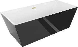 Mexen Lita freistehende Badewanne 170 x 75 cm, weiß/schwarz, Überlauf gold - 52121707575-50