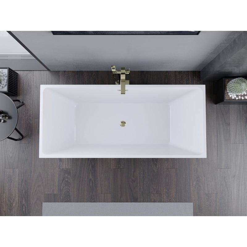 Mexen Lita freistehende Badewanne 170 x 75 cm, weiß/schwarz, Überlauf gold - 52121707575-50