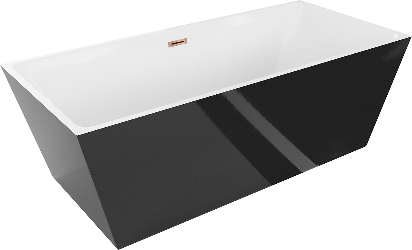 Mexen Lita freistehende Badewanne 170 x 75 cm, weiß/schwarz, Überlauf roségold - 52121707575-60