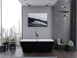 Mexen Lita freistehende Badewanne 170 x 75 cm, weiß/schwarz, Überlauf Roségold - 52121707575-60