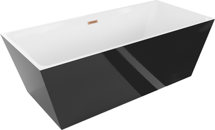 Mexen Lita freistehende Badewanne 170 x 75 cm, weiß/schwarz, Überlauf gebürstetes Kupfer - 52121707575-65