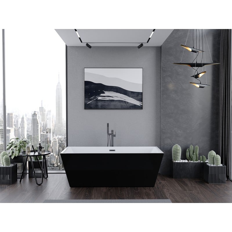 Mexen Lita freistehende Badewanne 170 x 75 cm, weiß/schwarz, Überlauf gun gray gebürstet - 52121707575-66