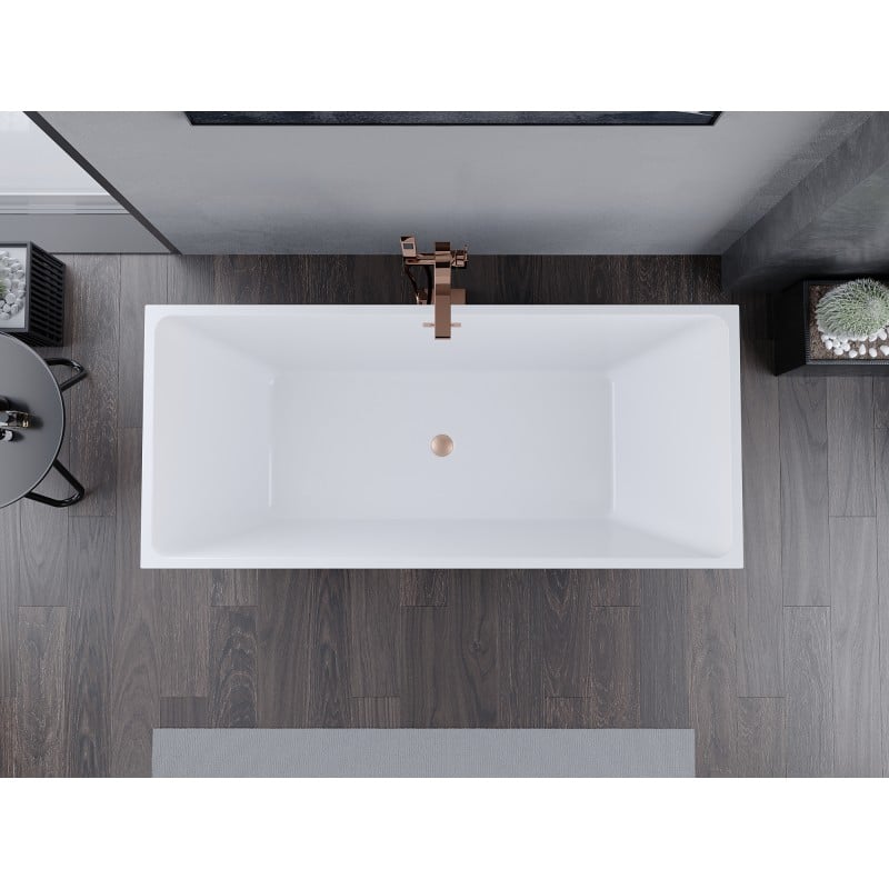 Mexen Lita freistehende Badewanne 170 x 75 cm, weiß/schwarz, Überlauf gebürstetes Kupfer - 52121707575-65