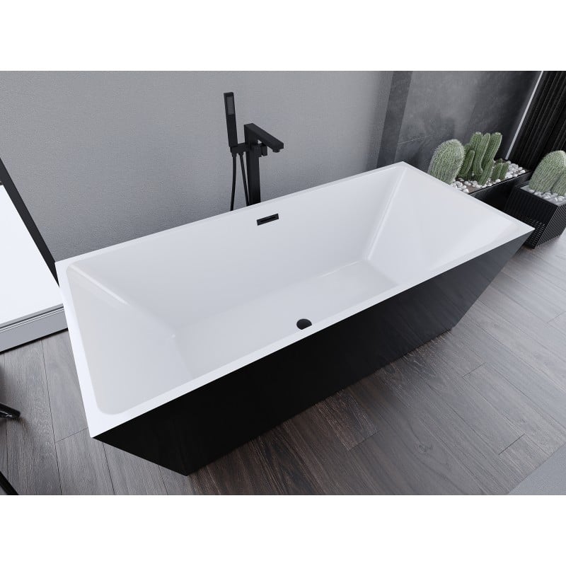 Mexen Lita freistehende Badewanne 170 x 75 cm, weiß/schwarz, schwarzer Überlauf - 52121707575-70