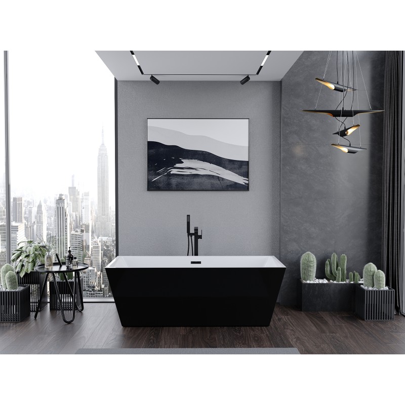 Mexen Lita freistehende Badewanne 170 x 75 cm, weiß/schwarz, schwarzer Überlauf - 52121707575-70