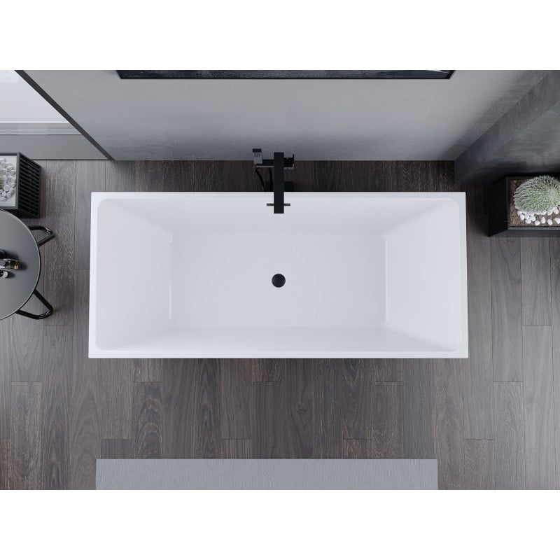 Mexen Lita freistehende Badewanne 170 x 75 cm, weiß/schwarz, schwarzer Überlauf - 52121707575-70