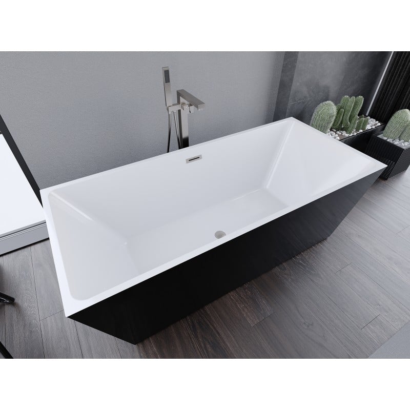 Mexen Lita freistehende Badewanne 170 x 75 cm, weiß/schwarz, Überlauf gebürsteter Nickel - 52121707575-97