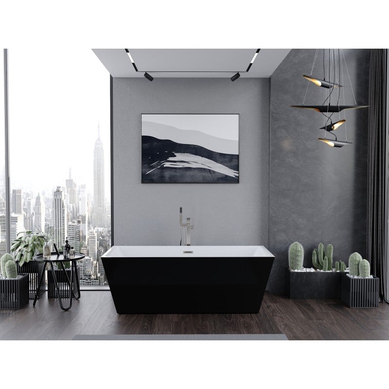 Mexen Lita freistehende Badewanne 170 x 75 cm, weiß/schwarz, Überlauf gebürsteter Nickel - 52121707575-97