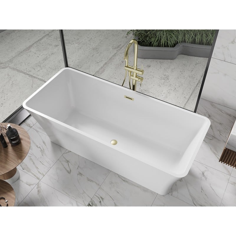 Mexen Tonia freistehende Badewanne 170 x 75 cm, weiß, Überlauf gold gebürstet - 52171707500-55