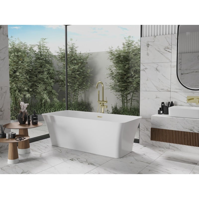Mexen Tonia freistehende Badewanne 170 x 75 cm, weiß, Überlauf gold gebürstet - 52171707500-55