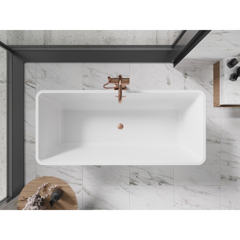 Mexen Tonia freistehende Badewanne 170 x 75 cm, weiß, Überlauf gebürstetes Kupfer - 52171707500-65