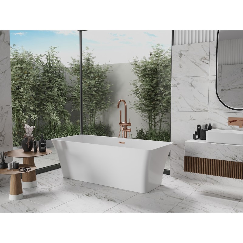 Mexen Tonia freistehende Badewanne 170 x 75 cm, weiß, Überlauf gebürstetes Kupfer - 52171707500-65