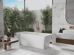 Mexen Tonia freistehende Badewanne 170 x 75 cm, weiß, Überlauf gebürstetes Kupfer - 52171707500-65