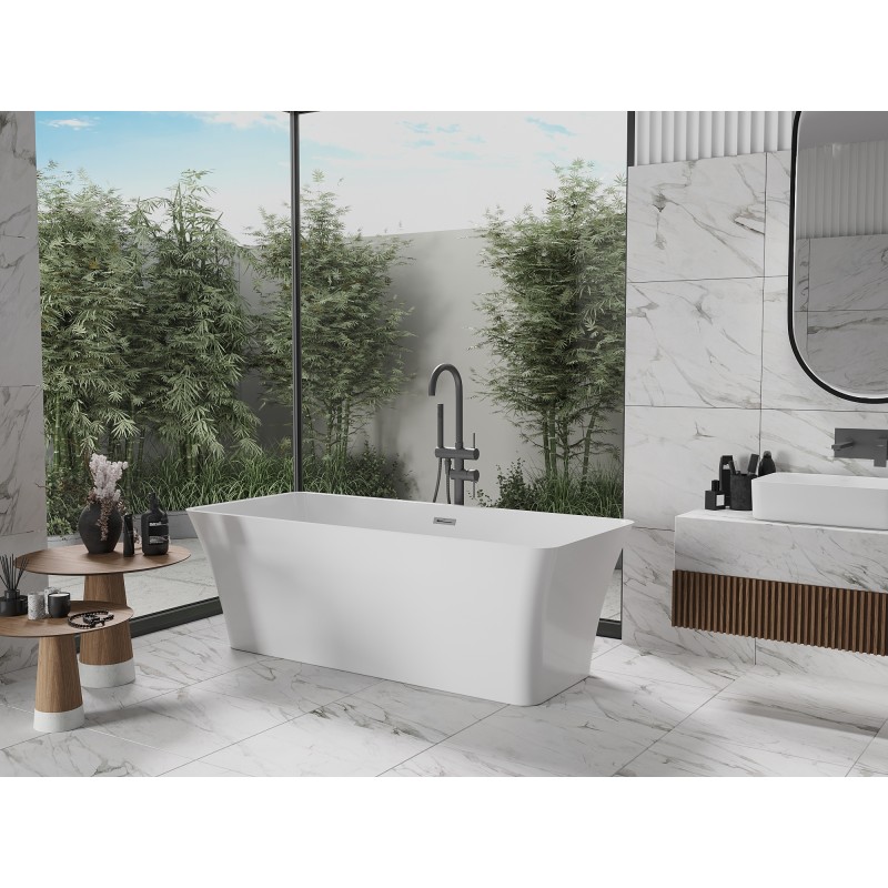 Mexen Tonia freistehende Badewanne 170 x 75 cm, weiß, Überlauf gun gray gebürstet - 52171707500-66