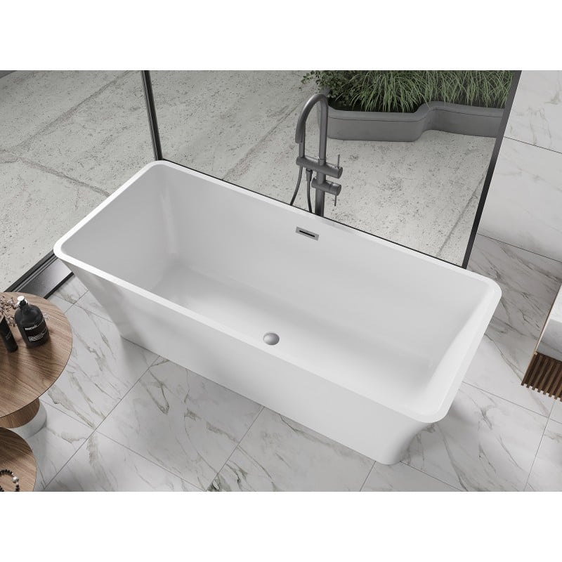 Mexen Tonia freistehende Badewanne 170 x 75 cm, weiß, Überlauf gun metal - 52171707500-95