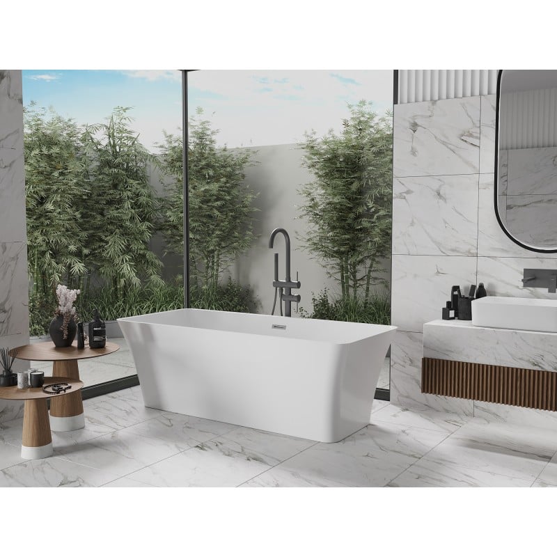 Mexen Tonia freistehende Badewanne 170 x 75 cm, weiß, Überlauf gun metal - 52171707500-95