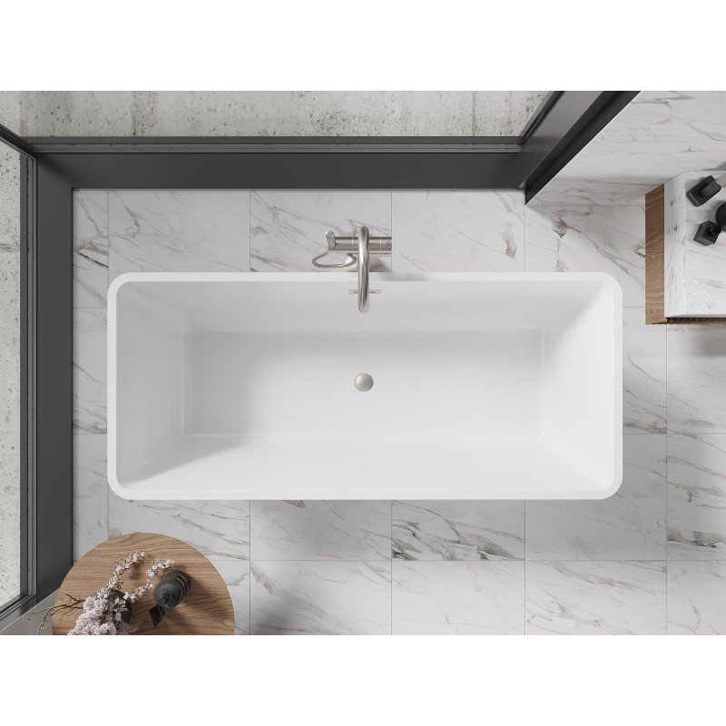 Mexen Tonia freistehende Badewanne 170 x 75 cm, weiß, Überlauf gebürstetes Nickel - 52171707500-97