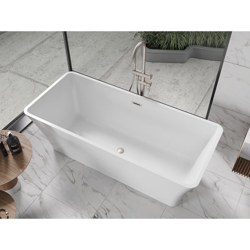 Mexen Tonia freistehende Badewanne 170 x 75 cm, weiß, Überlauf gebürstetes Nickel - 52171707500-97