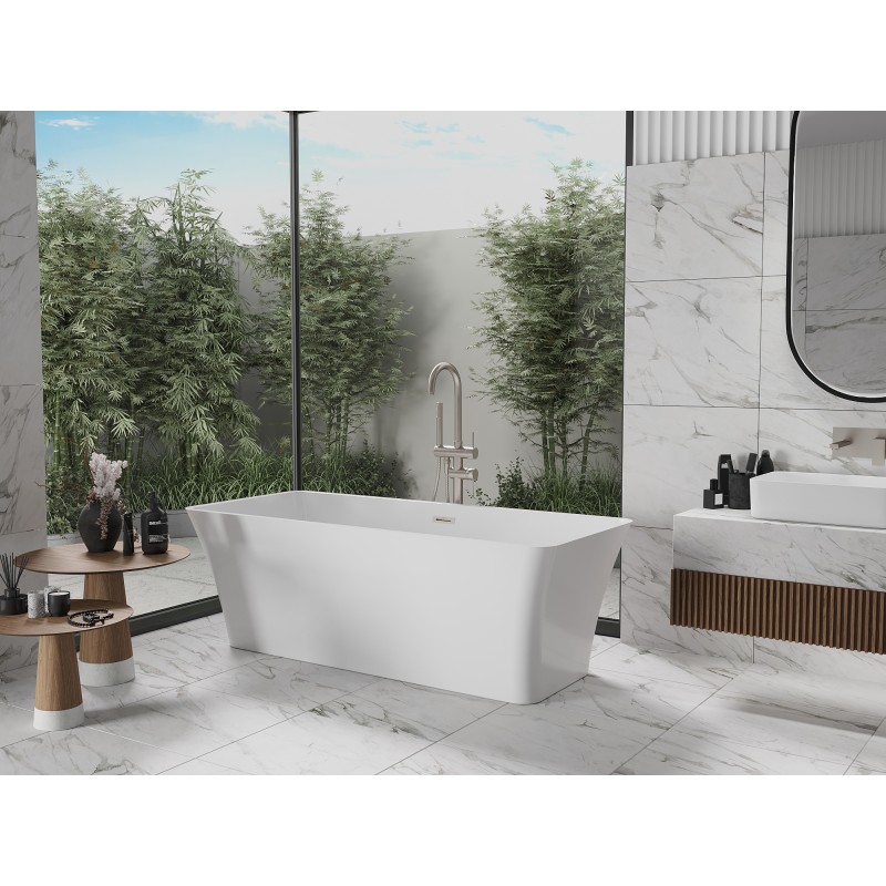 Mexen Tonia freistehende Badewanne 170 x 75 cm, weiß, Überlauf gebürstetes Nickel - 52171707500-97