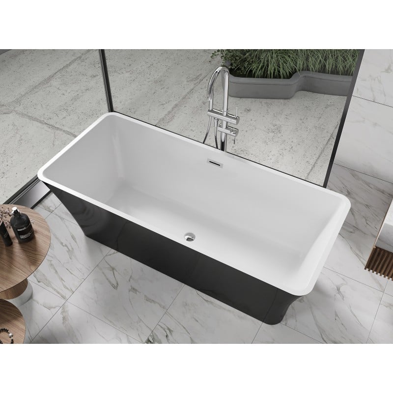 Mexen Tonia freistehende Badewanne 170 x 75 cm, weiß/schwarz, Überlauf chrom - 52171707575-01