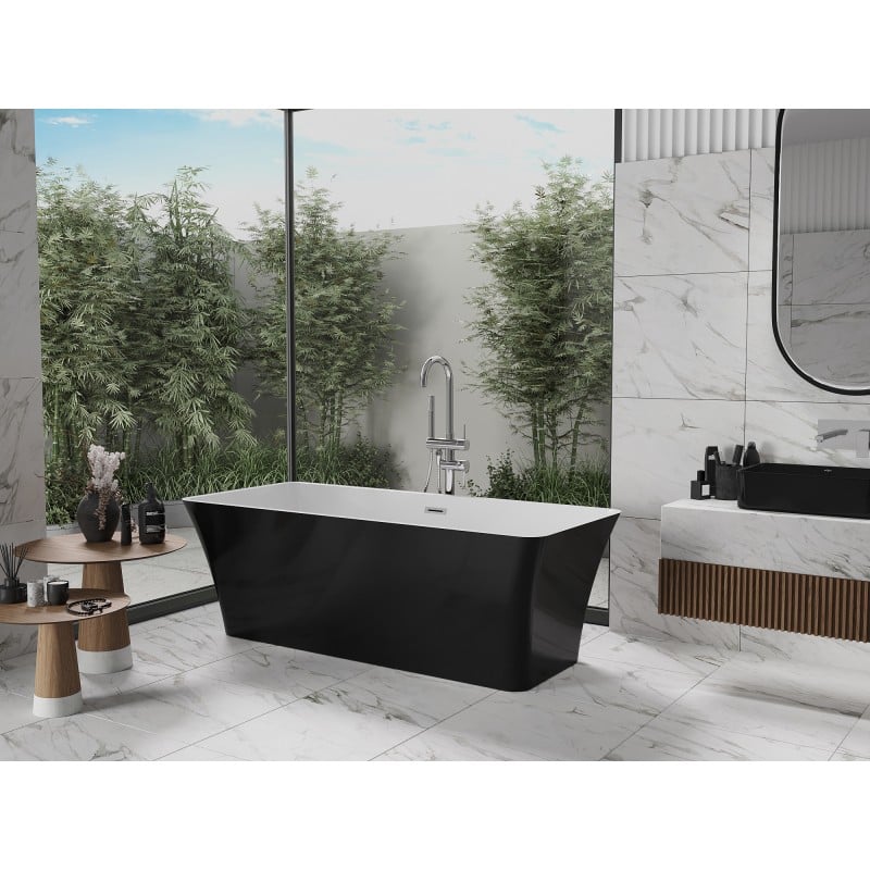 Mexen Tonia freistehende Badewanne 170 x 75 cm, weiß/schwarz, Überlauf chrom - 52171707575-01