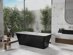 Mexen Tonia freistehende Badewanne 170 x 75 cm, weiß/schwarz, Überlauf chrom - 52171707575-01