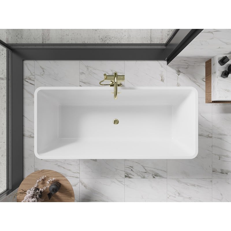 Mexen Tonia freistehende Badewanne 170 x 75 cm, weiß/schwarz, Überlauf gold - 52171707575-50