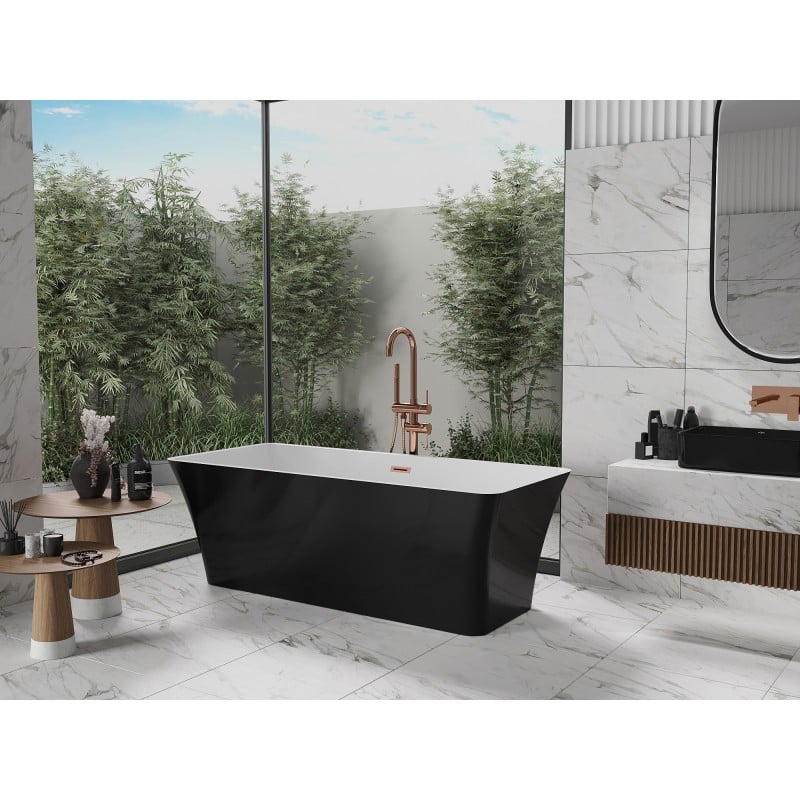 Mexen Tonia freistehende Badewanne 170 x 75 cm, weiß/schwarz, Überlauf roségold - 52171707575-60
