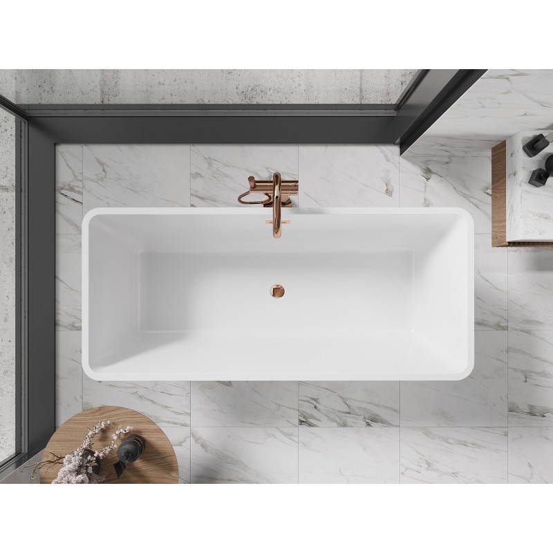 Mexen Tonia freistehende Badewanne 170 x 75 cm, weiß/schwarz, Überlauf roségold - 52171707575-60